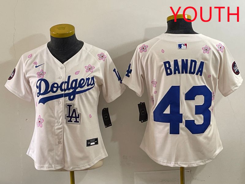 Youth Los Angeles Dodgers #43 Banda Cream Sakura Edition 2025 Nike MLB Jersey style 39->youth mlb jersey->Youth Jersey